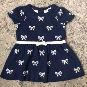 Janie + Jack navy knit dress with white bows